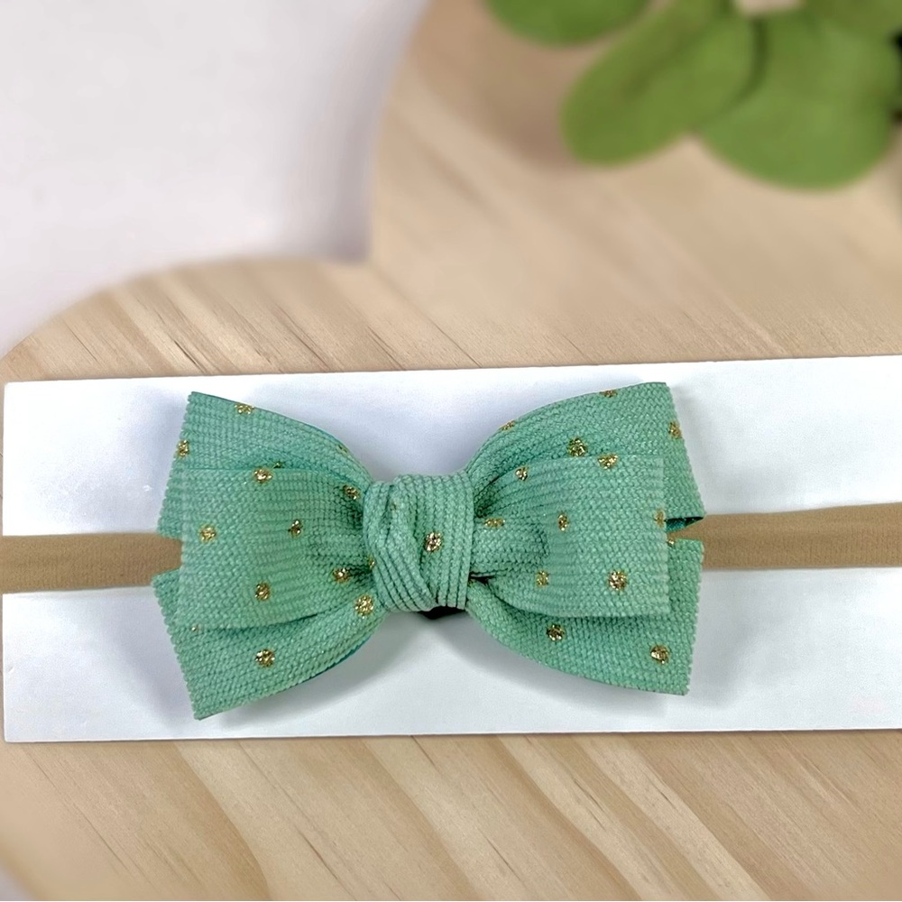 Charming Mint Green Bow Headband with Gold Dots